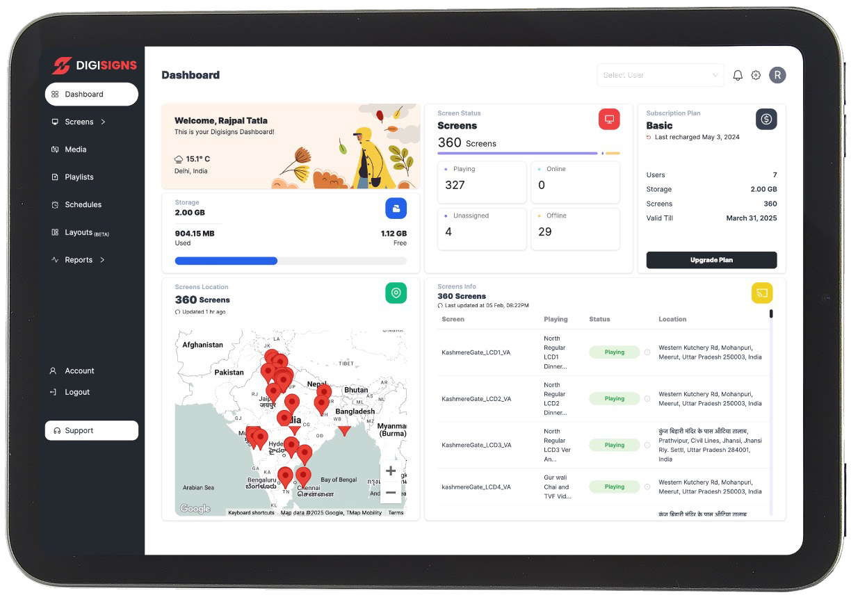 DigiSigns dashboard